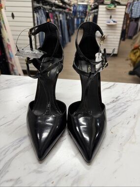 Dolce & Gabbana Black Patent Pointed-Toe Ankle-Strap Heels